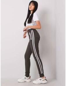 Fashionhunters Dark khaki sweatpants with stripes