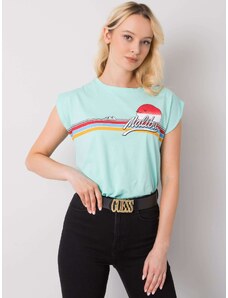 FANCY Menta színű női póló Malibu mintával -FA-BZ-7139.73P-mint