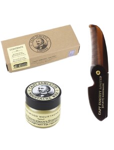 Captain Fawcett Moustache Wax & Folding Pocket Moustache Comb (CF.87T) - Sandalwood