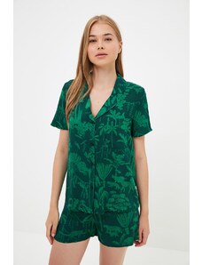 Trendyol zöld trópusi mintás szőtt pizsama szett