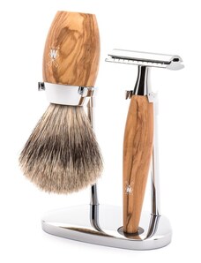Mühle KOSMO MÜHLE shaving set, fine badger hair, with safety razor, handle material made of olive wood