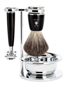 Mühle RYTMO MÜHLE shaving set, pure badger hair, with safety razor, handle material made of high-grade resin, black