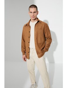 Trendyol Camel Men Regular Fit Shirt Collar Long Sleeve Buttoned Pocket Suede Overshirt Shirt