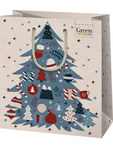CARDEX Karácsonyi ajándéktáska 23x18x10cm, közepes, green, karácsonyfa