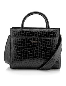 Alexandra K Vegan Leather Handbag True Midi - Black Ink Croco