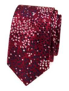 Avantgard Bordó keskeny nyakkendő virágmintával