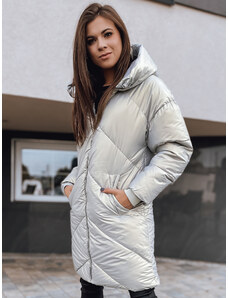BASIC Világosszürke női fényes téli steppelt kabát TY2408