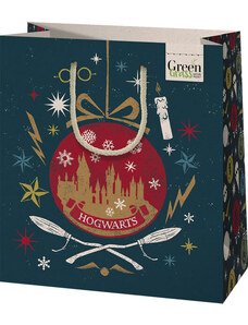 CARDEX Karácsonyi ajándéktáska 23x18x10cm, közepes, green, Harry Potter, Hogwarts