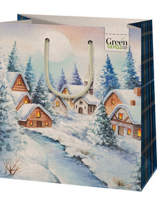 CARDEX Karácsonyi ajándéktáska 23x18x10cm, közepes, green, házikók