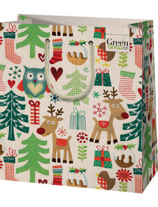 CARDEX Karácsonyi ajándéktáska 23x18x10cm, közepes, green, karácsonyi állatok