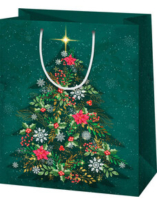 CARDEX Karácsonyi ajándéktáska 14x11x6cm, kicsi, zöld, fenyőfa