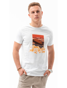Ombre Clothing Férfi mintás póló Frederic fehér S1434 V-10A