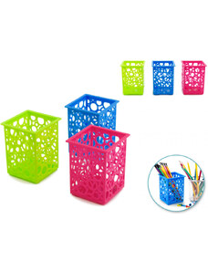 MULTICRAFT Asztali tároló kosár, műanyag, 7,6x7,6x10 cm, szögletes, 3 féle szín