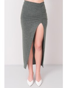 Fashionhunters Green midi skirt with deep slit BSL