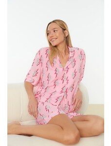 Trendyol rózsaszín mintás szőtt pizsama szett