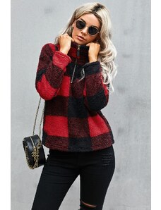 OMG női kockás pulóver cipzárral Mauz fekete piros S