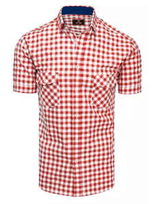 Dstreet férfi kockás ing rövid ujjú Nalnt fehér-piros KX0954