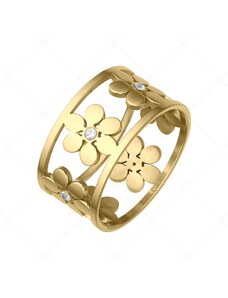 BALCANO - Clarissa / Áttört virágmintás 18K arany bevonatú nemesacél gyűrű cirkónia drágakövekkel