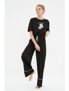Trendyol fekete nyomtatott kötött pizsama szett