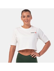 NEBBIA - Fitness crop top Minimalist Logo 600 (cream)