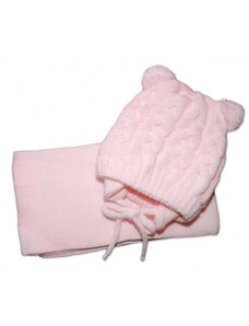 Baby nellys téli kötött sapka, mimi medve, bojtokkal - halvány rózsaszín 62-68 (3-6m)