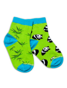Baby Nellys Vidám pamut- zokni Panda - zöld
