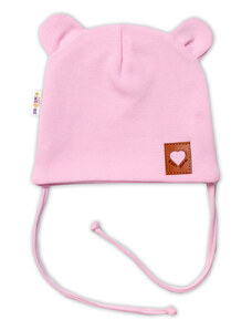 Baby Nellys TEDDY pamut kétrétegű kalappal fogantyúk kötözésért - rózsaszín