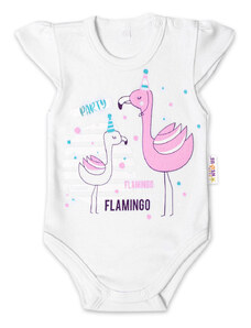 Baby Nellys Pamut baby test, cr. ujj, Flamingó - fehér