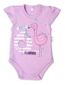 Baby Nellys Pamut baby test, cr. ujj, Flamingó - lila