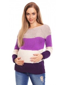 Be MaaMaa Hot anyaság pulóver, széles csíkok - lila