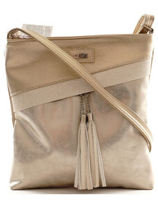 VIA55 női keresztpántos táska ferde zsebbel, rostbőr, arany