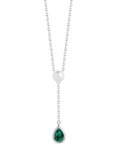 Ezüst nyaklánc Pure Pearl valódi folyami gyönggyel Preciosa, smaragd 5336 66