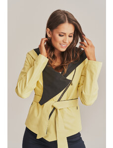KONOPKA Női bőrdzseki kapucnival, citromsárga színű - 100% bőr