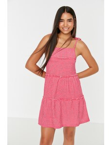 Trendyol rózsaszín Gingham Mini kötött ruha