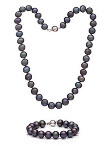 Buka Jewelry Mutiara 9,5 AA tenyésztett sötét gyöngyökből álló készlet (gyöngykarkötő és gyöngynyaklánc)