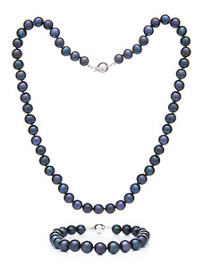 Buka Jewelry Mutiara 7,5 AA tenyésztett sötét gyöngyökből álló készlet (gyöngykarkötő és gyöngynyaklánc)