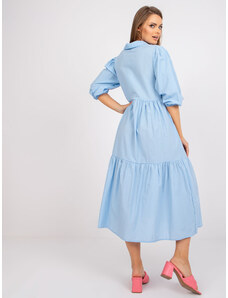 Fashionhunters Cotton midi dress RUE PARIS light blue with frills