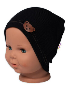 Baby Nellys Teddy medve bordázott kalap - fekete