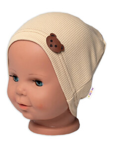Baby Nellys Teddy medve bordázott kalap - bézs