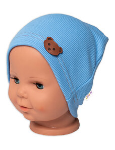 Baby Nellys Teddy medve bordázott kalap - kék