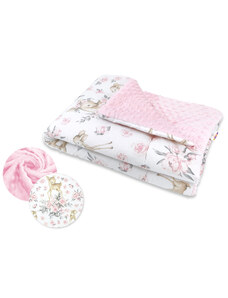 Baby Nellys Meleg pamut takaróval Minky 100x75cm, Őz és rózsák - rózsaszín