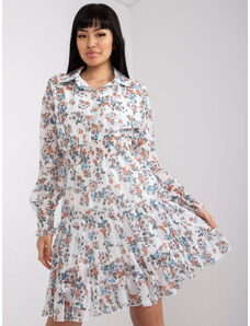 Fashionhunters White dress with floral print and long sleeves