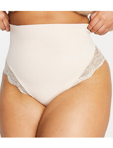 ASOS Curve ASOS DESIGN Curve Contouring medium control high-waist knicker with lace in beige-Neutral
