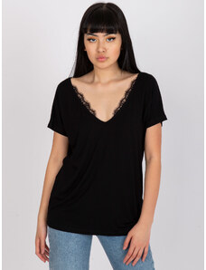 BASIC FEEL GOOD Fekete női póló nyakkivágással és csipkével RV-TS-7665.91-black