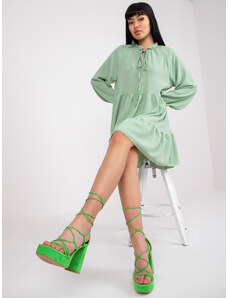 Fashionhunters Light green dress in boho style with frills