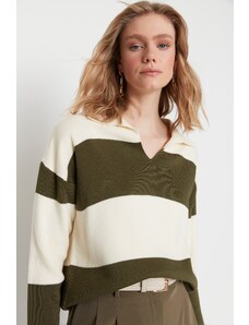 Trendyol Khaki Color Block kötöttáru pulóver