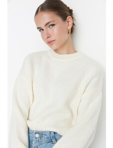 Trendyol Ecru Wide Fit puha textúrájú alap kötöttáru pulóver
