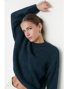 Trendyol Blue Wide Fit puha textúrájú alap kötöttáru pulóver