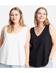 ASOS Curve ASOS DESIGN Curve ultimate vest with scoop neck in cotton in 2 pack SAVE - MULTI