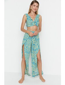 Trendyol Green Floral Print Beach Top-Top Set with a slit